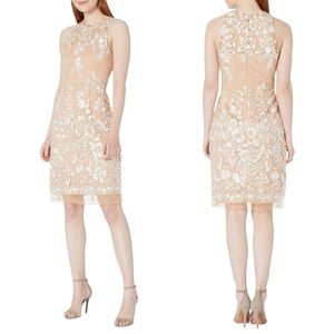 Betsey Johnson Embroidered Mesh Illusion Dress In Nude Ivory Size 4 NWT